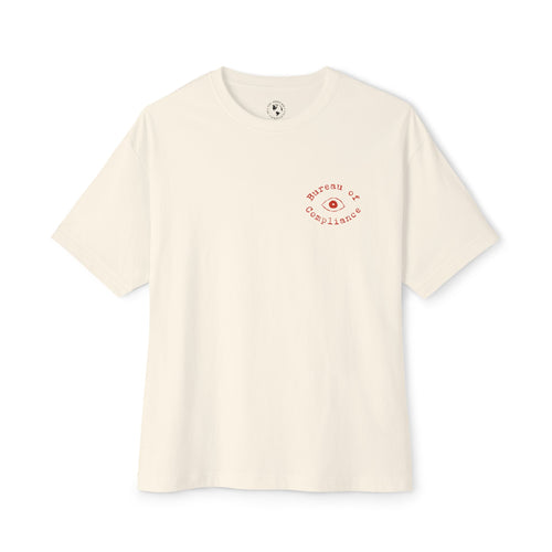 Bureau of Compliance 'Birds' Boxy Tee in Red — Retro‑Futuristic Backprint