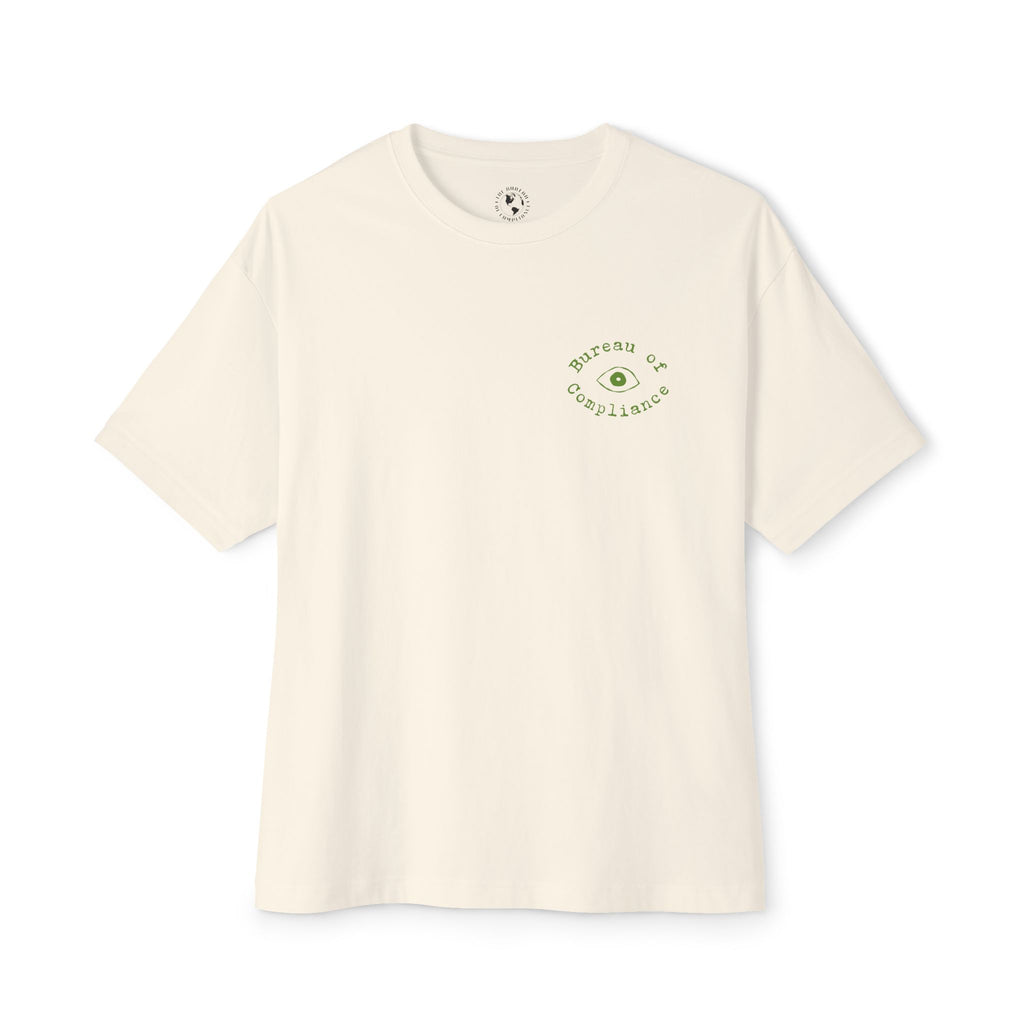 Bureau of Compliance 'Birds' Boxy Tee in Green — Retro‑Futuristic Backprint