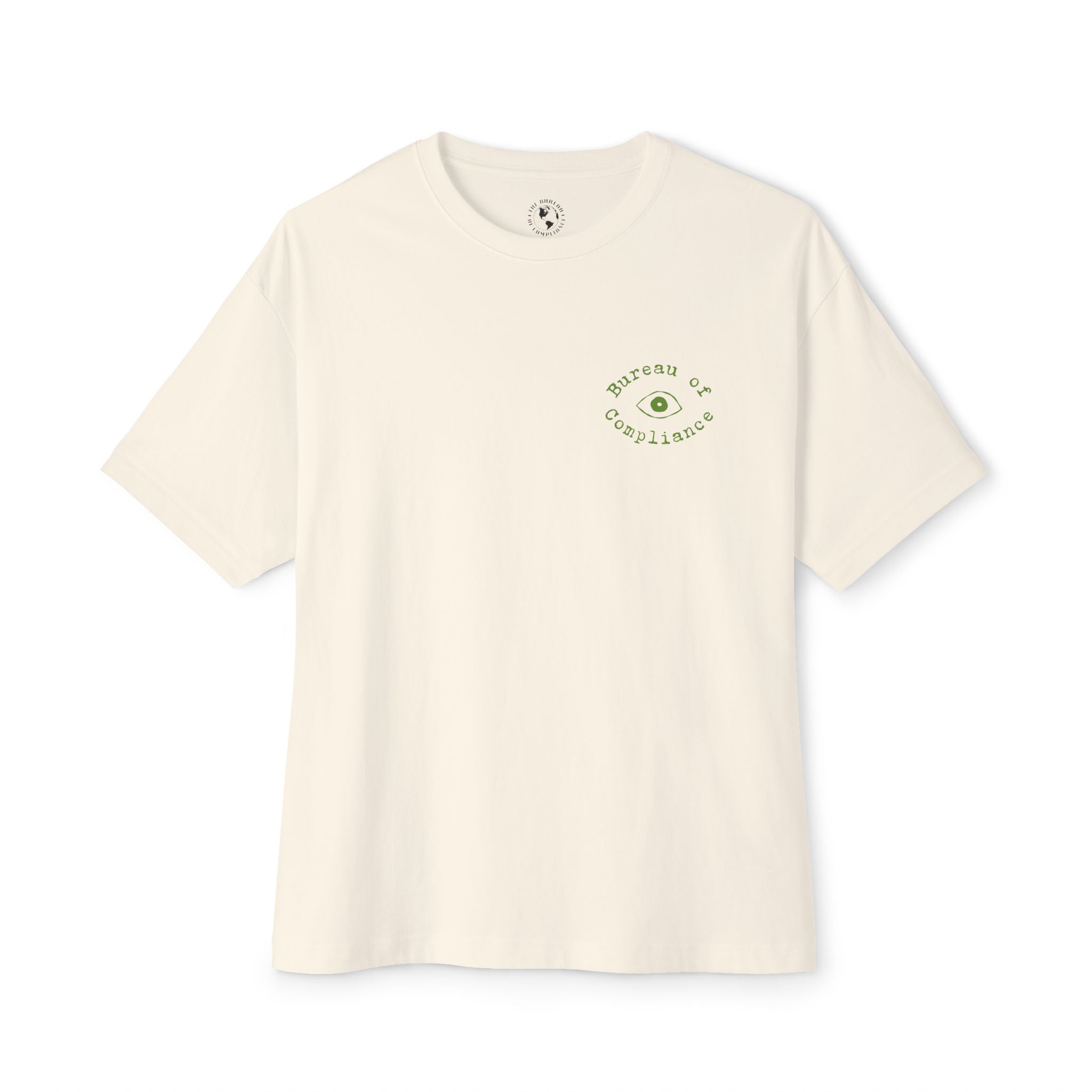Bureau of Compliance 'Birds' Boxy Tee in Green — Retro‑Futuristic Backprint