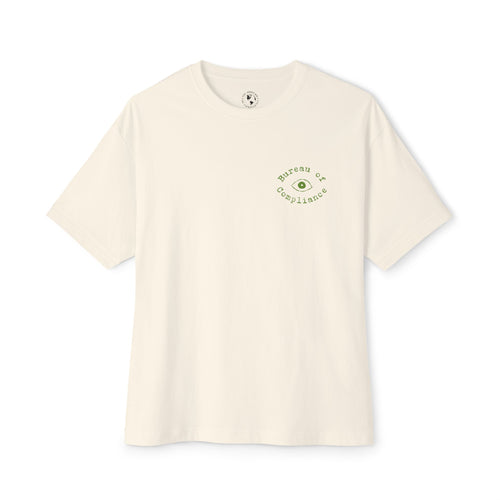 Bureau of Compliance 'Birds' Boxy Tee in Green — Retro‑Futuristic Backprint