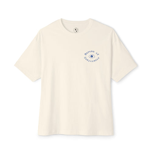 Bureau of Compliance 'Birds' Boxy Tee in Blue — Retro‑Futuristic Backprint
