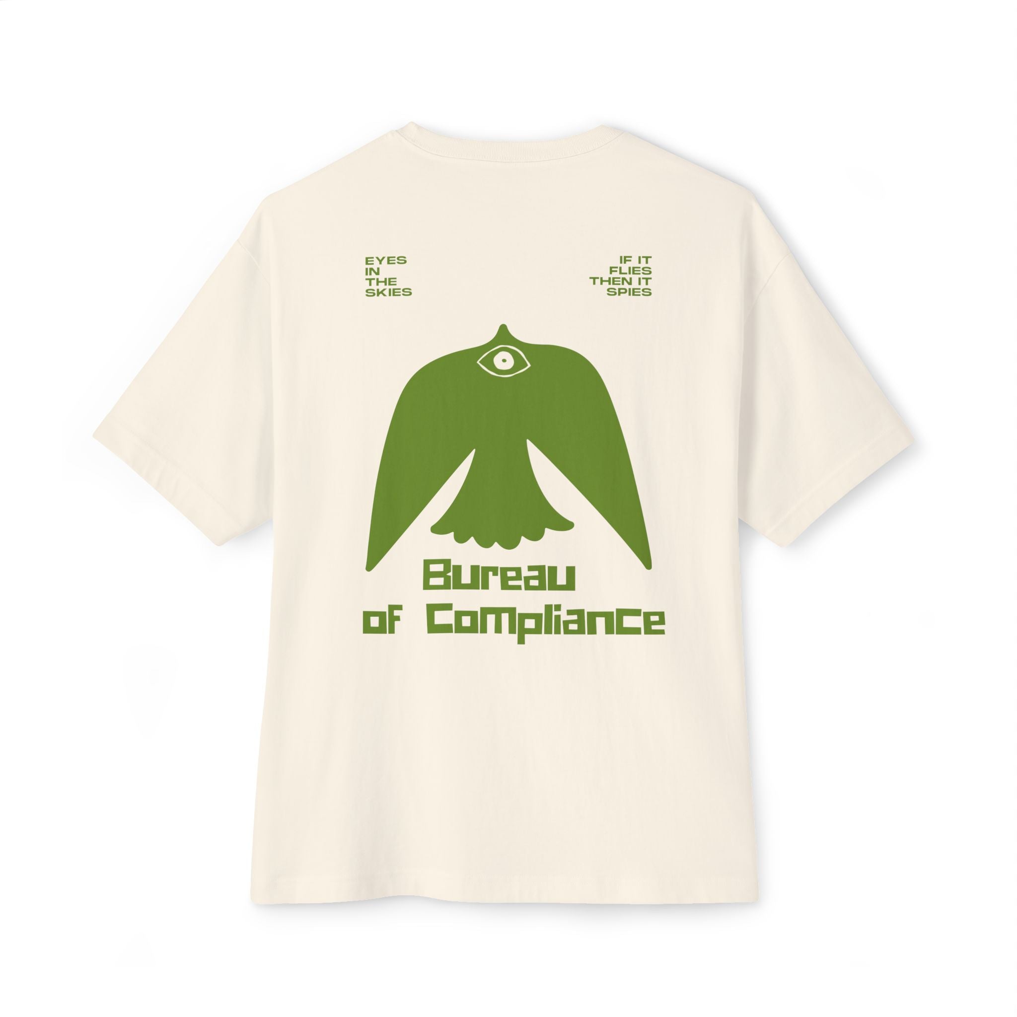 Bureau of Compliance 'Birds' Boxy Tee in Green — Retro‑Futuristic Backprint
