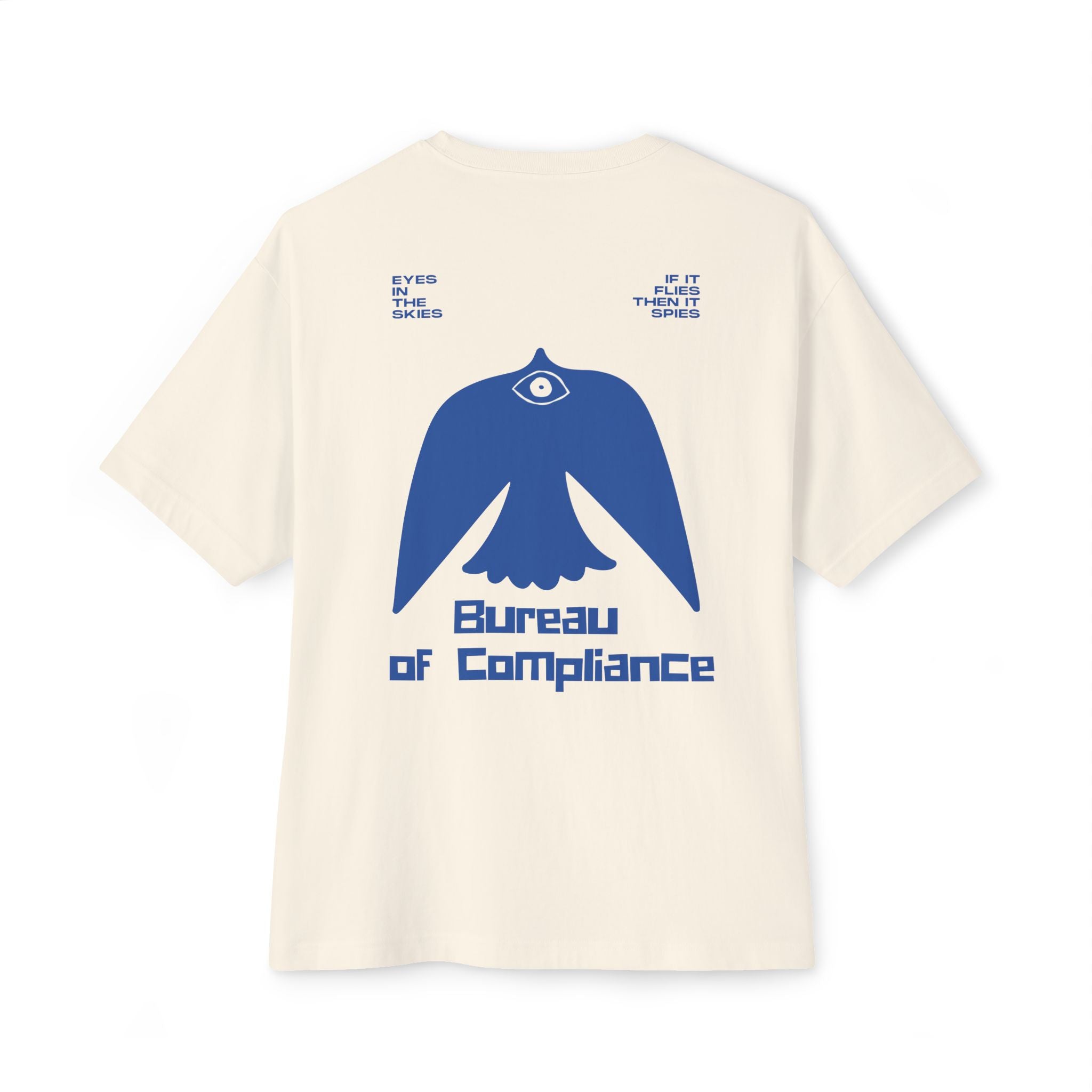 Bureau of Compliance 'Birds' Boxy Tee in Blue — Retro‑Futuristic Backprint