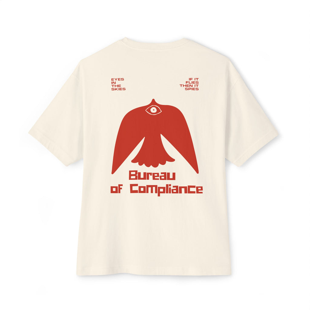 Bureau of Compliance 'Birds' Boxy Tee in Red — Retro‑Futuristic Backprint